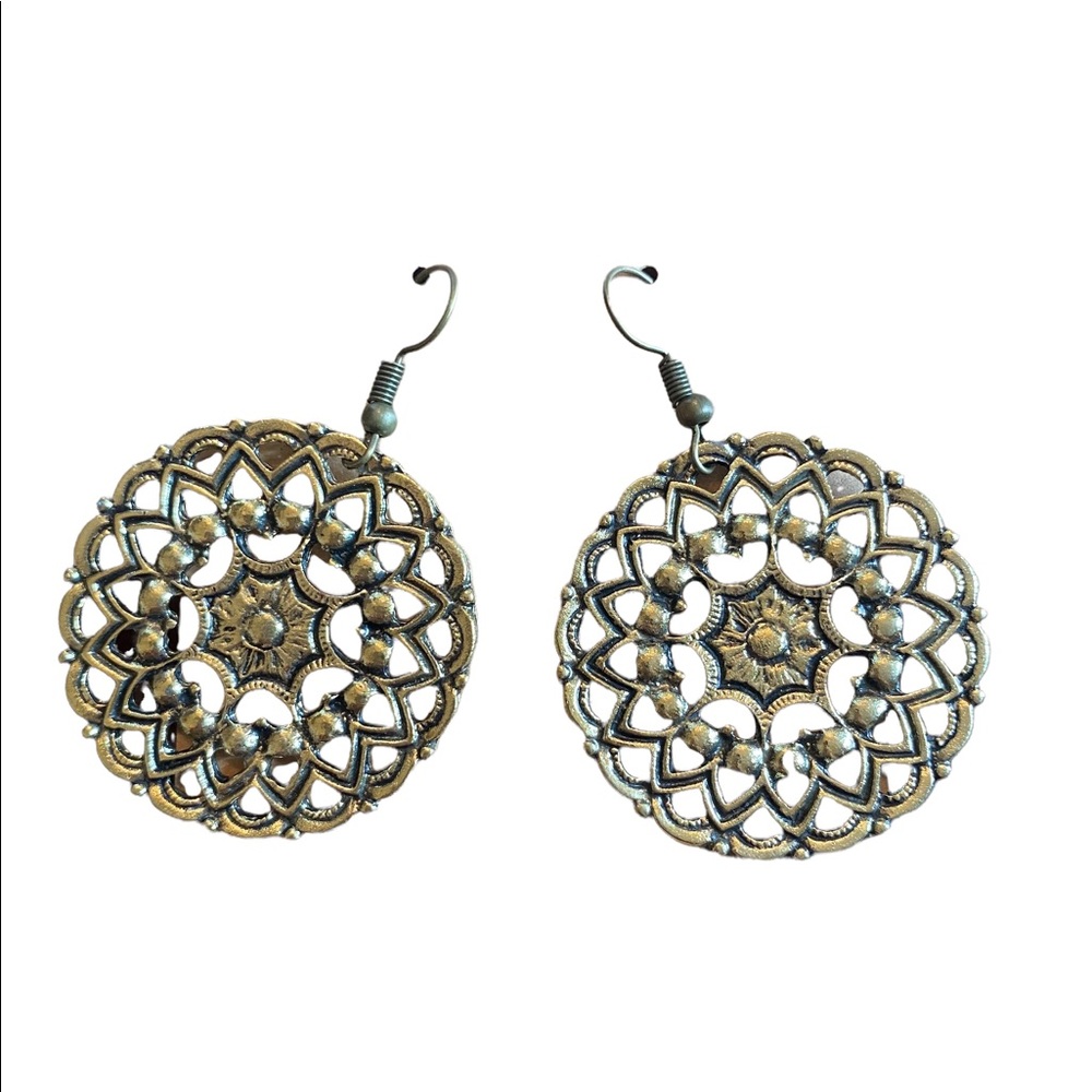 Antique Gold Drop Circular Boho Style Earrings